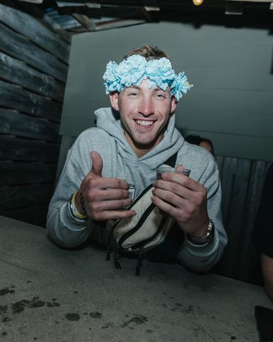Guy Flower Crown Thumbs Up Guy in a flower crown and hoodie giving a thumbs up, Panama City Beach